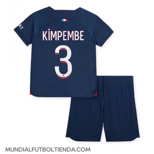 Camiseta Paris Saint-Germain Presnel Kimpembe #3 Primera Equipación Replica 2023-24 para niños mangas cortas (+ Pantalones cortos)